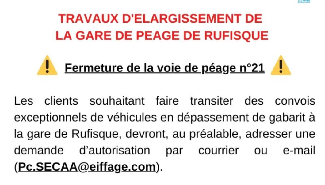 Fermeture voie de péage 21 – passage convois