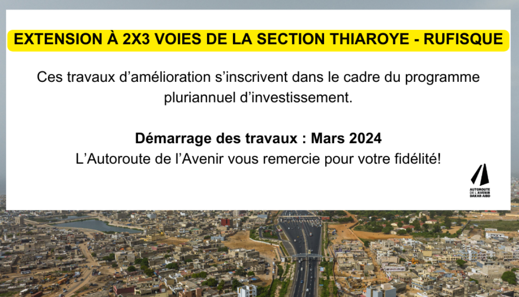 Travaux d’extension à 2×3 voie de la section Thiaroye – Rufisque